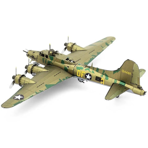 B 17 Flying Fortress 3D Metal Model Kit For Teens And Hobbyists No Glue Needed Easy Clip Panels Tweezers Recommended, aerial view