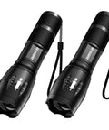 Two Pack High Lumen Led Flashlights For Home Camping And Travel Beast Bright Handheld Beams With Durable Polycarbonate Lens Rechargeable Battery Compatible Great For Emergencies And Power Outages, featuring durable black design with hand straps