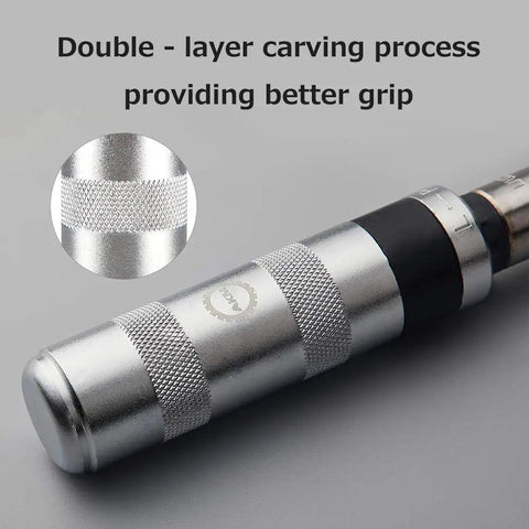 Close-up of Impact Driver Set 26 Pcs handle showing double-layer carving for better grip, detail inset included.
