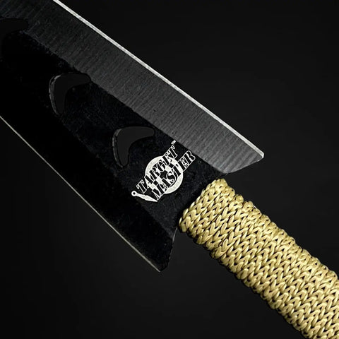 Close-up of a Six Piece Tactical Combat Kunai Throwing Knife Set With Sheath Case, showing blade detail and woven handle.