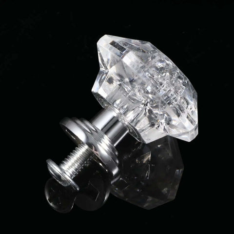 Crystal Drawer Knobs 20 Pack Diamond Shape Glass Cabinet Knobs for Dresser, silver finish, acrylic and metal hardware close-up view