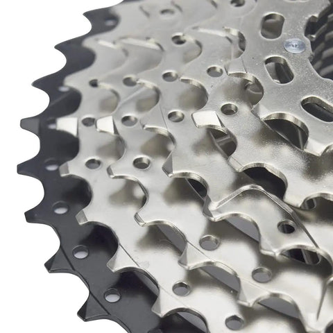 11 Speed Bike Cassette 11-40T Wide Range Sprocket For Shimano SRAM Sunrace HG Systems, Fits Mountain And Road Bikes, Rugged Steel Build For Smooth Shifts And Killer Value. close-up silver steel cassette cogs