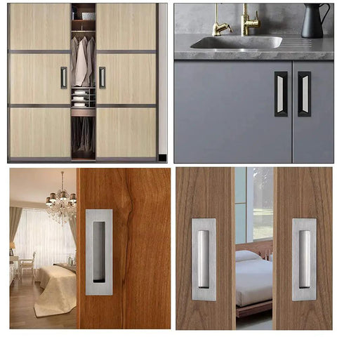 Hidden Recessed Pull Handle Two Pack Set Built To Last Stainless Steel Square Flush Concealed Furniture Hardware for doors and drawers.