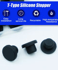 T-Type black silicone stoppers illustrating 24 Pack One Half Inch Silicone Rubber Plugs For Round Holes Waterproof Soft Flexible Stopper 12.5-12.7mm