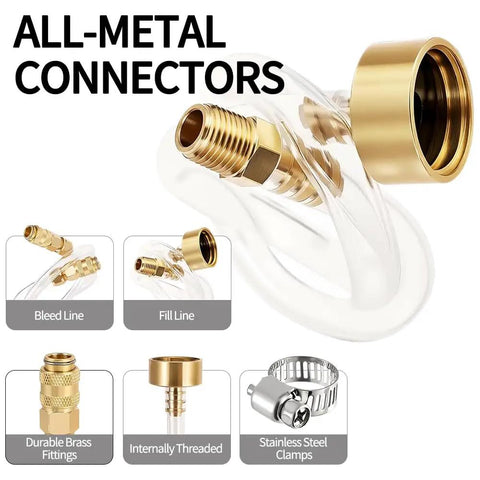 Hydraulic Steering Bleed Kit For Seastar Systems with quick connect brass fittings and stainless steel clamps, bleed and fill lines