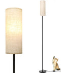 Modern Tall LED Floor Lamp With Linen Shade And Black Iron Pole, Perfect For Living Room, Bedroom, Or Office, E26 Bulb Ready