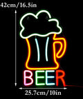 Colorful Beer Mug Neon Sign LED Neon Light for Wall Decor USB Powered 16.5 by 10.1 inch, vibrant LED wall art for bars and homes