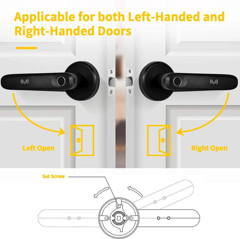 Biometric Fingerprint Door Lock With Handle Keyless Entry Smart Door Knob for Home, showing left and right opening