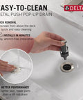 Hand installing Delta push-pop drain in sink for Arvo Brushed Nickel Bathroom Faucet For 1 Hole Vanity Sink, Single Hole Design