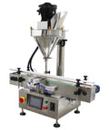 Slick Automatic Desktop Filler For Powders And Granules Featuring Chain Conveyor And Digital Scale 110V with stainless steel design.