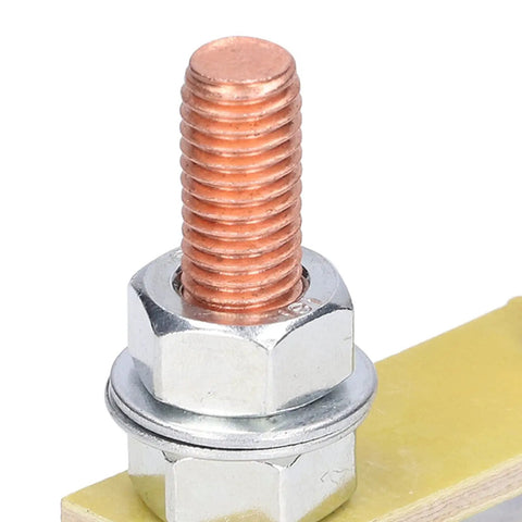 Close-up of Heavy Duty Magnetic Welding Clamp With Insulation Holds Strong At 66lb showing copper bolt and hex nut for secure metalwork.