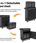 5 Drawer Rolling Tool Chest With High Capacity Adjustable Shelf Lockable Drawers Detachable 2 In 1 Mechanic Tool Box Storage Cabinet On Wheels For Garage Workshop Warehouse And Repair Shop, showing detachable sections and open drawers.