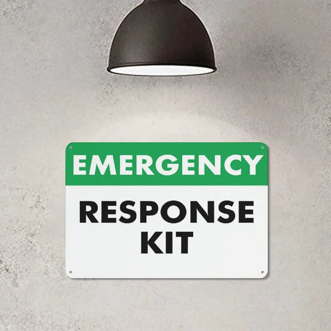 Emergency Response Kit First Aid Sign 8x12 Inches Rust Free Aluminum Weatherproof Wall Mount Safety Warning