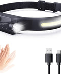 Rechargeable Headlamp For Adults, Hard Hat Light And Headband Flashlight With COB Strip LEDs, USB cable, hand gesture feature