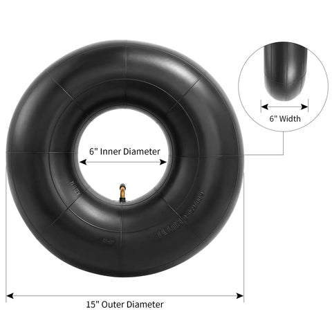 Butyl Inner Tubes 15x6.00-6 With TR-87 Bent Valve Stem for Lawn Mowers with dimensions shown