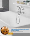 Clawfoot Bathtub Faucet Tub Filler With Handheld Shower Set Victorian Double Cross Handle installed on white tub
