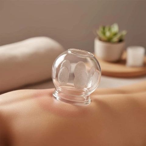 Deluxe 4 Piece Glass Cupping Set With Fire Cupping Jars Vacuum Therapy on skin for relaxation and pain relief
