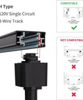 Diagram showing H type 120V single circuit 3-wire track compatible with Dope 6 Pack LED Track Lighting Heads 24 Degree Beam 3000K.