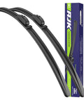 Premium Silicone Front Windshield Wiper Blade Pair For Chevrolet Silverado 2019 To 2024, two blades shown with packaging.