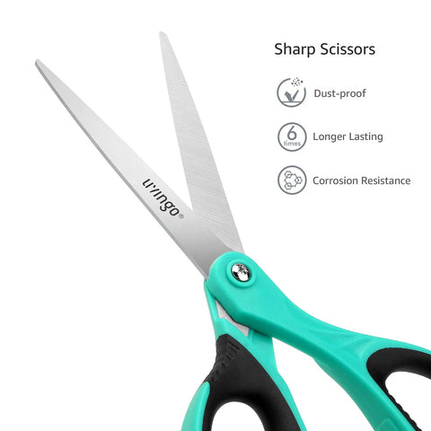 3 Pack 8.5 Inch All Purpose Scissors For Fabric And Paper, Ultra Sharp Stainless Steel Cutters, Durable, Rust Resistant, Everyday Crafting, Office And School Use with teal handle