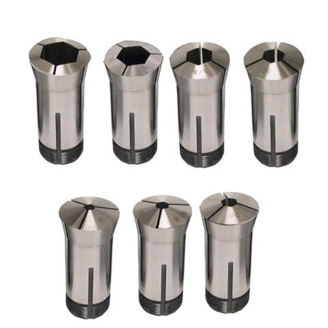 7 Piece 5C Hex Collet Set For Lathe In Tough Tool Steel With 1/4, 5/16, 3/8, 1/2, 5/8, 3/4, 7/8 Inch Capabilities.
