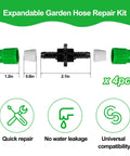 Expandable Garden Hose Repair Kit With Four Dual Channel Connectors And Metal Clamp Quick Fix For Damaged Hoses 3/4 or 5/8 inch