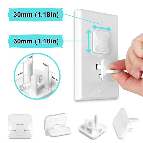 Hand using 55 Pack Outlet Covers With Hidden Pull Handle Baby Proofing Plug Covers 3 Prong Child Safety Socket Covers Electrical Outlet Protectors Kid Proof Outlet Caps For Home And Nursery on white surface.