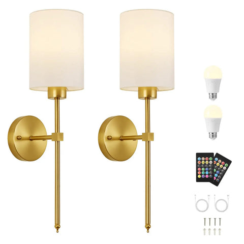 Wireless Battery Operated Wall Sconce Set Of Two With Timer, Dimmable 4CCT And RGB Accent Light For Bedroom