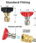 Pressure washer nozzle tips, 5-pack, stainless steel with 1/4-inch quick-connect, up to 4500 PSI (Amazon).