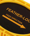 Yellow adjustable double featherboard showing 'FEED DIRECTION' arrow for Table Saws Router And Bandsaw Tables delivering a rock solid dead nuts tight grip.