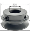 Heavy Duty Cast Iron V Belt Pulley With Seven Eighths Inch Bore And Two Point Two Inch Outside Diameter One Groove For A Three L And Four L Belts Beefy Motor Pulley With Seven Eighths Shaft And Standard Keyseat Three Sixteenths By Three Thirtyseconds, side view with dimensions.