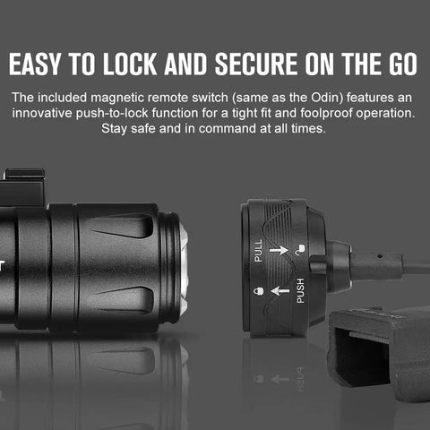 Ultra Compact Tactical Flashlight For Hunting And Outdoor Use, 1250 Lumens, 14400 Candela, 240 Meter Beam remote switch view