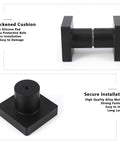 Back To Back Matte Black Aluminum Shower Door Handle Set With Round Knob Double Sided Bathroom Grab Bar Push Pull Handles Durable Aluminum Alloy Construction No Fuss Install Modern Space Saver For Bathrooms black handle close-up with silicone pad and secure mounting