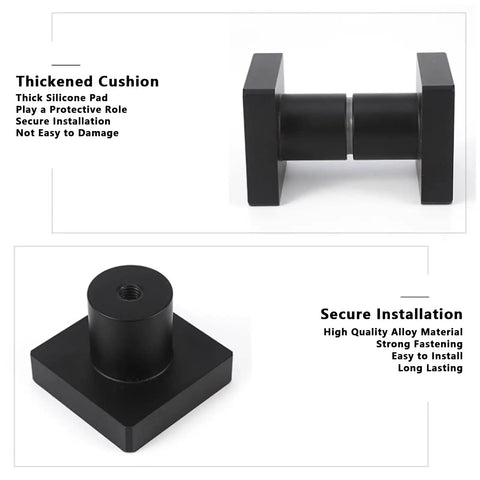 Back To Back Matte Black Aluminum Shower Door Handle Set With Round Knob Double Sided Bathroom Grab Bar Push Pull Handles Durable Aluminum Alloy Construction No Fuss Install Modern Space Saver For Bathrooms black handle close-up with silicone pad and secure mounting