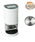 Heavy Hitter Automatic Espresso Tamper Machine Featuring Stepless Pressure Settings And One Touch Powder Compression For Professional Cafe Crew And Restaurant Kitchens on white background with espresso cup and 58mm plate.
