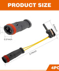 4-piece brake pad wear sensor kit with black housings, red seals and yellow wiring; plug and sensor end shown