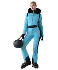 Women's One Piece Ski Suit Insulated Snowsuit For Outdoor Winter Sports Warm And Waterproof Jumpsuit With High Stretch Nylon Spandex Duck Down Fill Slim Yet Flattering Fit Blue XS