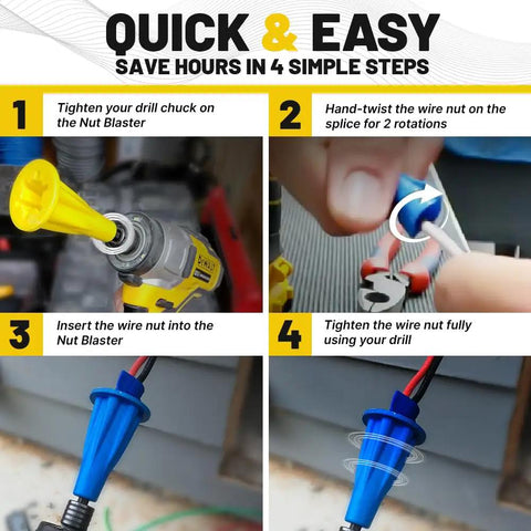Nut Blaster XL Five Eighths Inch Opening Wire Nut Twister Universal Wire Nut Driver Drill Attachment With One Quarter Inch Hex Shank Durable Delrin Plastic And Steel Shaft