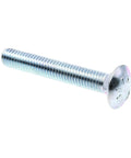 3/8 In 16 Carriage Bolts, 2-1/2 In Long, Smooth Round Head With Square Shoulder, A307 Grade Zinc Plated Steel, single bolt close-up