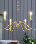 6 Light Gold Finish Chandelier, Vintage Candle Style Farmhouse Ceiling Light For Dining Room, Kitchen Island, Living Room