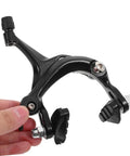 Premium Heavy Duty Alloy C Shape Brake Set Forged From Durable Steel Compatible With Road Or Mountain Bikes black caliper close-up.