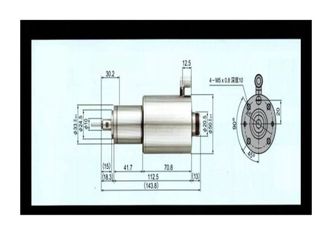 Top Shelf Electrical Spindle Water Cooled Depaneler Motor dimensions diagram for PCB routing and cutting operations.