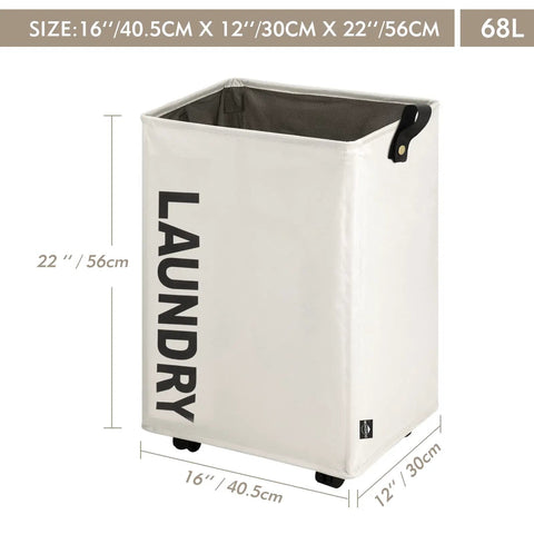 Large 22 Inch Laundry Basket On Wheels Collapsible Rolling Hamper Foldable Clothes Organizer Folding Washing Bin Beige With Brakes