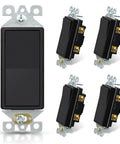 Matte Black Single Pole Decorator Light Switch Sleek On Off Paddle Rocker Replacement 15 Amp 120 277V Self Grounding Residential And Commercial Grade UL CUL Listed 5 Pack