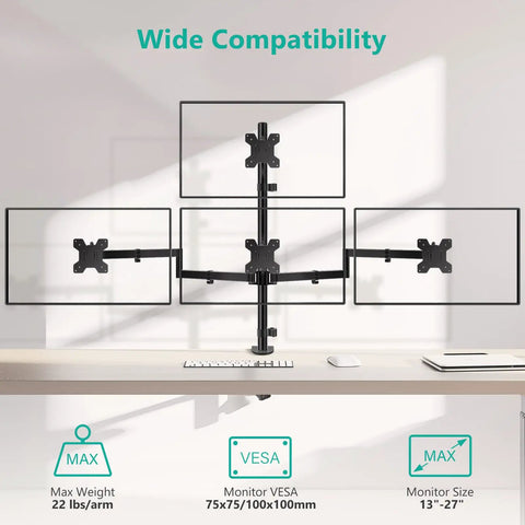Kick Up Your Desk Game With This Stacked Quad Monitor Mount For 13 To 27 Inch Led Lcd Screens Holding 22 Pounds Per Arm And Keeping Things Clean A Real Space Saving Flex Right Now, featuring four adjustable monitor arms.