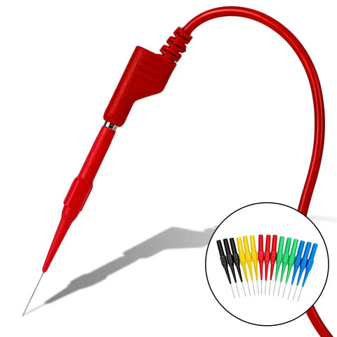 15 Piece Back Probe Pin Set for Multimeters and Car Testers, Wire Piercing Insulation Probes, shown in red with other colors