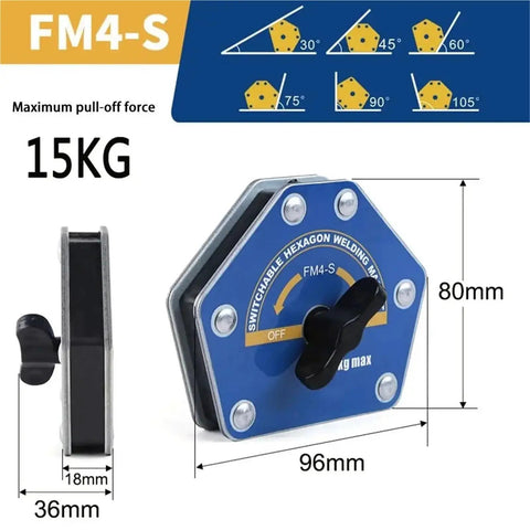 Premium Quality Hella Secure Magnetic Welding Positioner Clamp With Quick Toggle Switch For Rock Solid Heavy Metal Alignments And Reliable Workshop Fabrication Projects, hexagon clamp with measurements and toggle switch.
