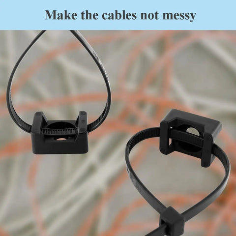 Six Inch Nylon Cable Ties With Saddle Mounts Base Kit And Screws for baseboard wall or desk organization 100 zip ties.