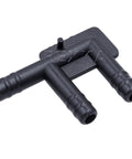 Rexka nylon 3-way vacuum F hose connector for GM, black plastic, front view