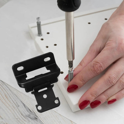 Semi Concealed Cabinet Hinges One Half Inch Self Closing For Two Pieces With Heavy Duty Steel Spring Black finish installation